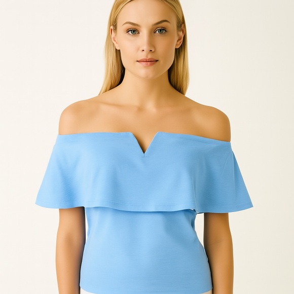 AKIRA Light Pastel Blue Off-Shoulder Knit Top Blouse Large - Picture 1 of 12